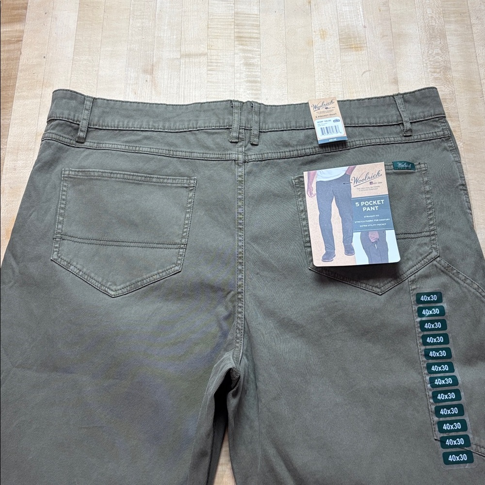NWT Woolrich Pants Men's 40x30 Dark Green Straight Fit Stretch 5‎ Pocket Utility